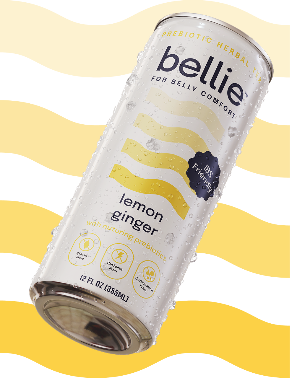 bellie prebiotic herbal tea in ginger-lemon flavor, designed to improve gut health with its IBS-friendly formulation