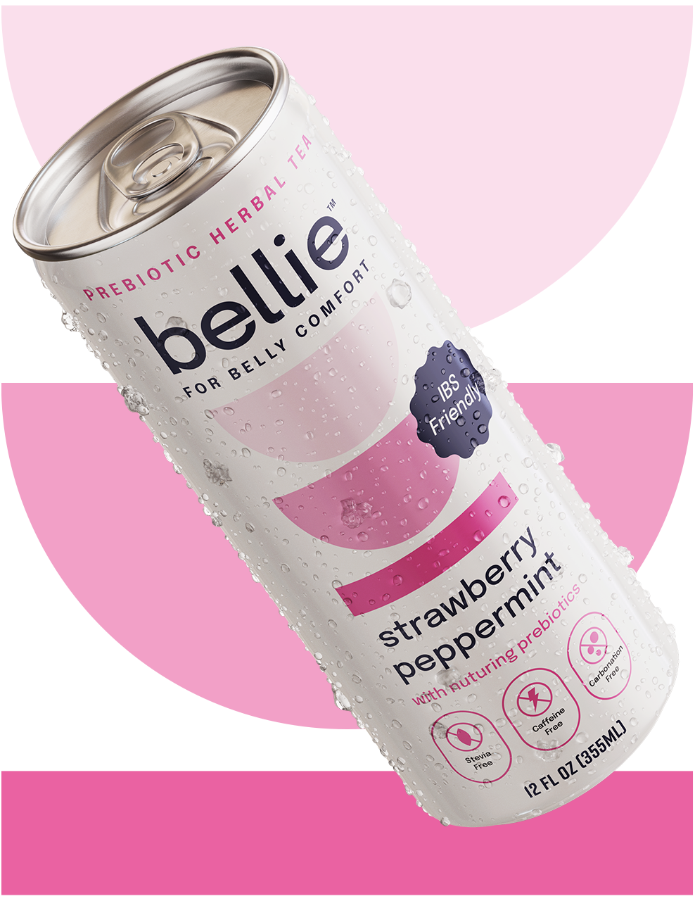 bellie prebiotic herbal tea in strawberry-peppermint flavor, designed to improve gut health with its IBS-friendly formulation